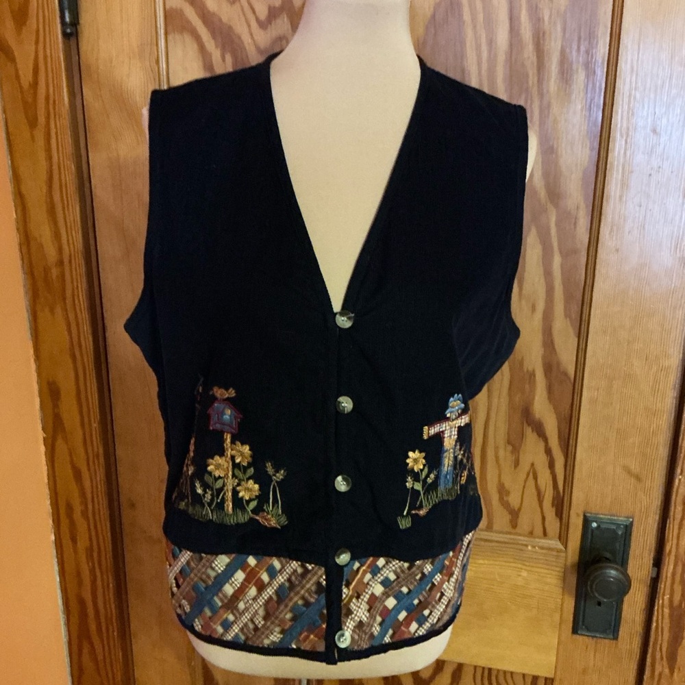 Vtg 90s corduroy embroidered scarecrow vest - Picture 9 of 12